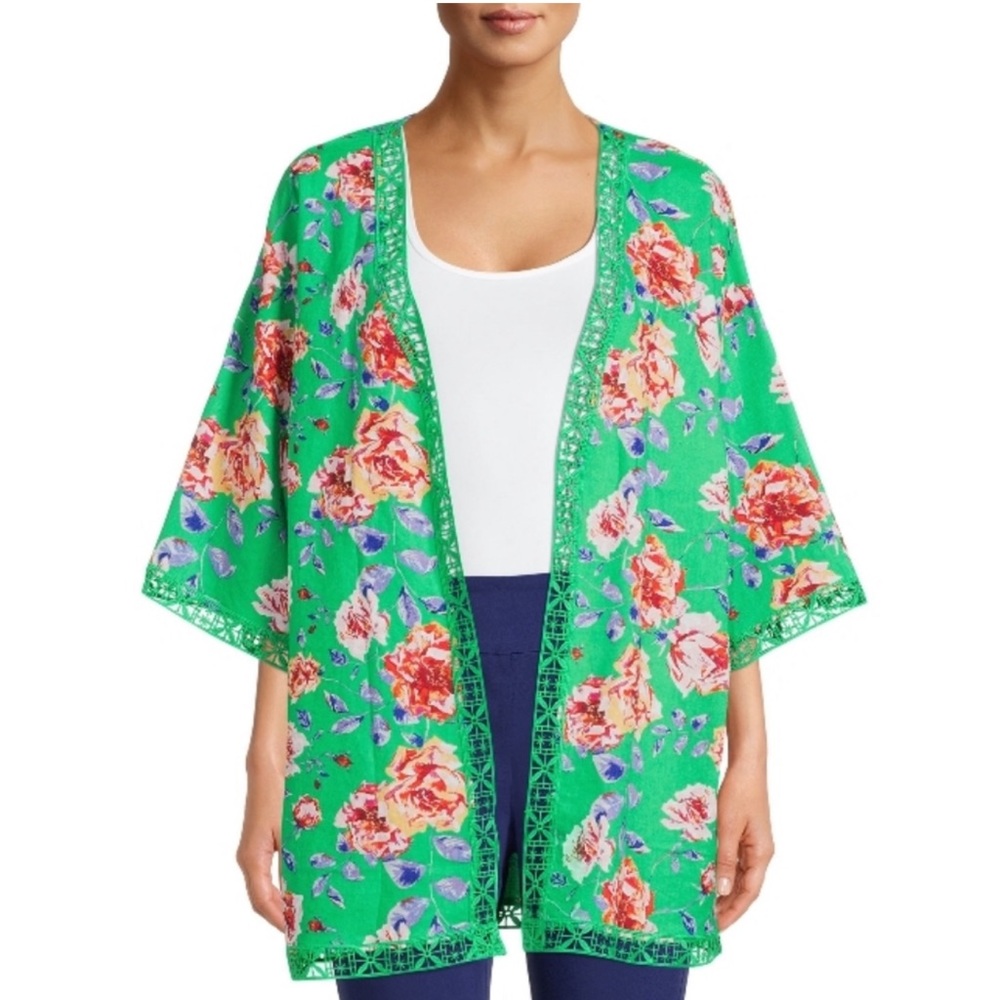 Pioneer Woman floral  Linen blend kimono overlay cardigan NEW L/XL 💕